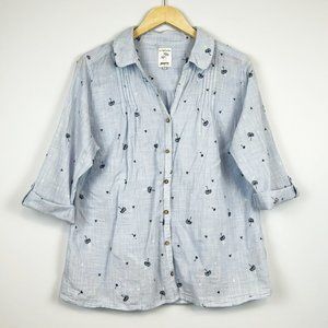 Mantaray 100% Cotton Embroidered Flowers Lightweight Button Down Shirt UK 16